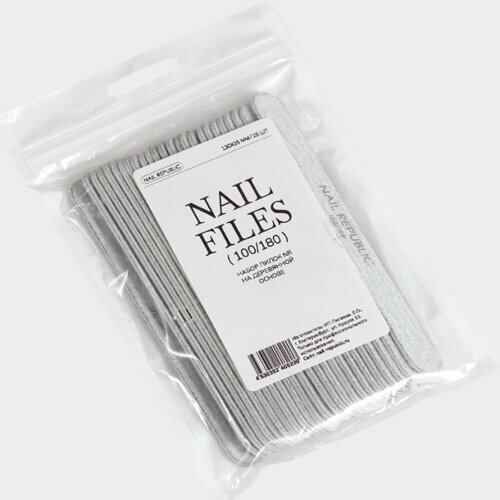 Nail Republic, Пилка прямая PREMIUM (карбид) на деревянной основе (13 см, 100/180, 25 шт.)