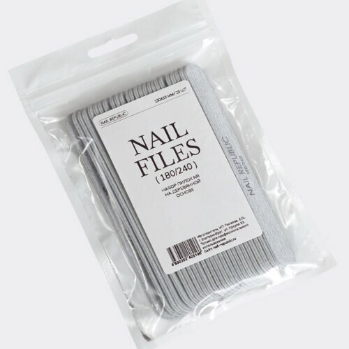 Nail Republic, Пилка прямая PREMIUM (карбид) на деревянной основе (13 см, 180/240, 25 шт.)