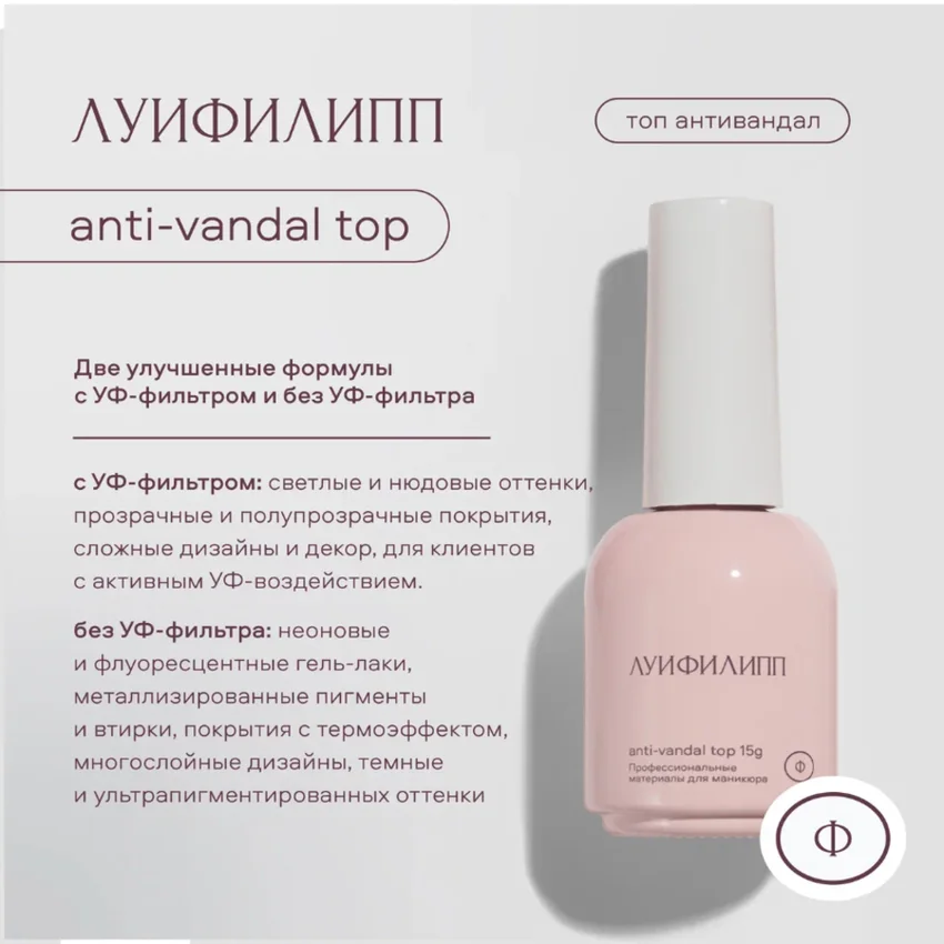 Луи Филипп, Топ для гель-лака Anti-vandal, 15 мл