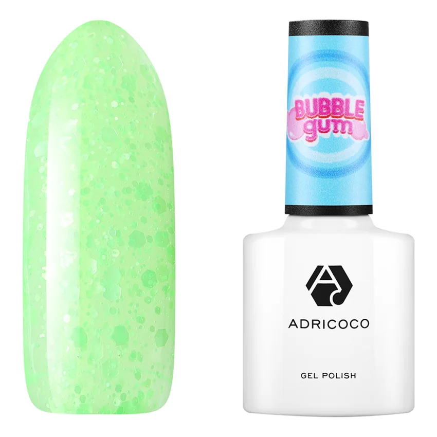 ADRICOCO, Гель-лак Bubble Gum №06, Бодрящий лайм - Зеленый