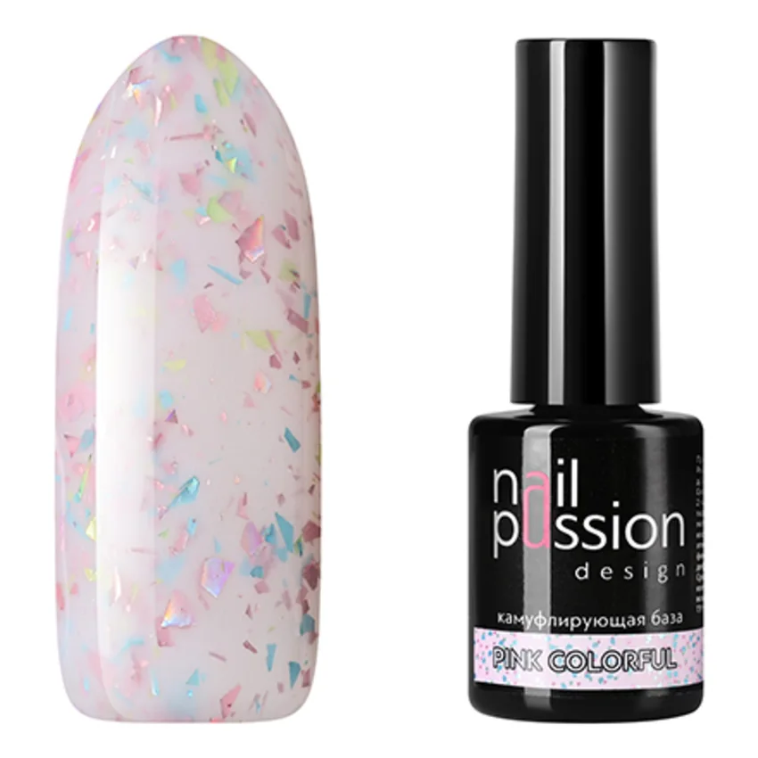 Nail Passion, База для гель-лака Pink Colorful, 10 мл (УЦЕНКА) - Розовый