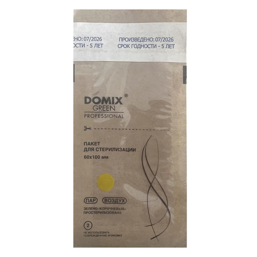 Domix, Крафт-пакеты комбинированные коричневые для стерилизации и хранения инструментов 60*100мм, 100 шт