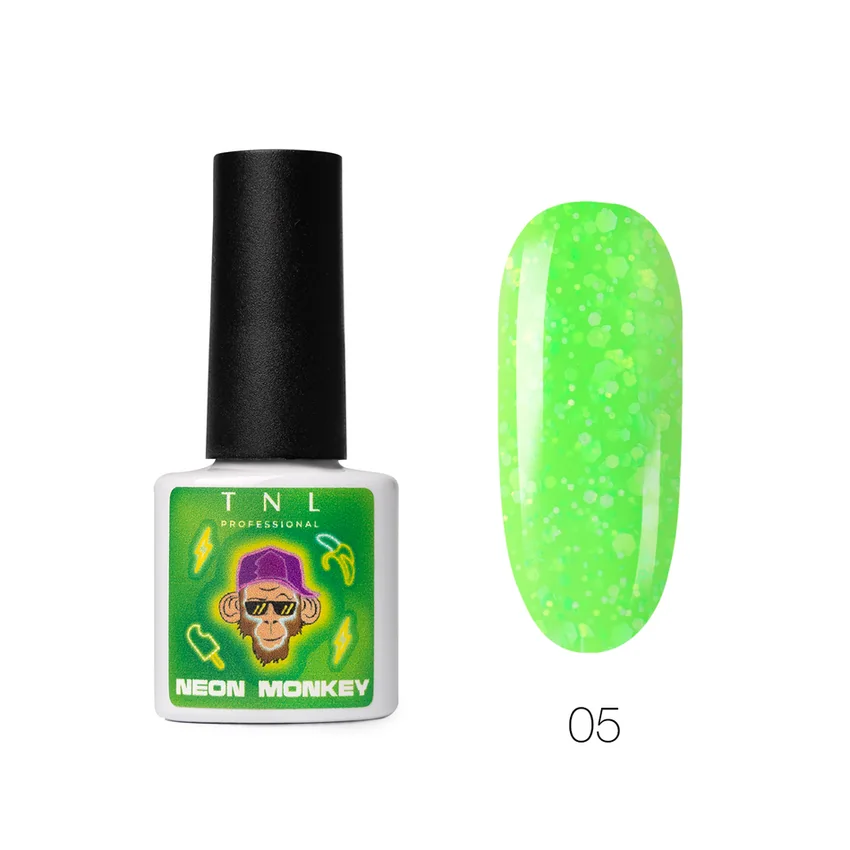 TNL Professional, Гель-лак Neon Monkey №05 салатовый неон, 6 мл - Салатовый