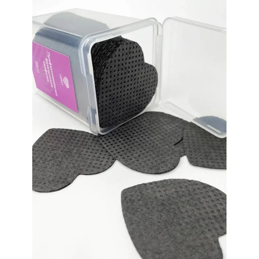 Lovely, Салфетки безворсовые, черные в форме сердечка, 200 шт