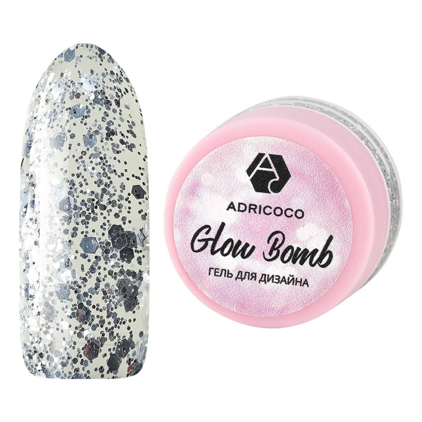 ADRICOCO, Гель для дизайна Glow Bomb №06 - Серебряный
