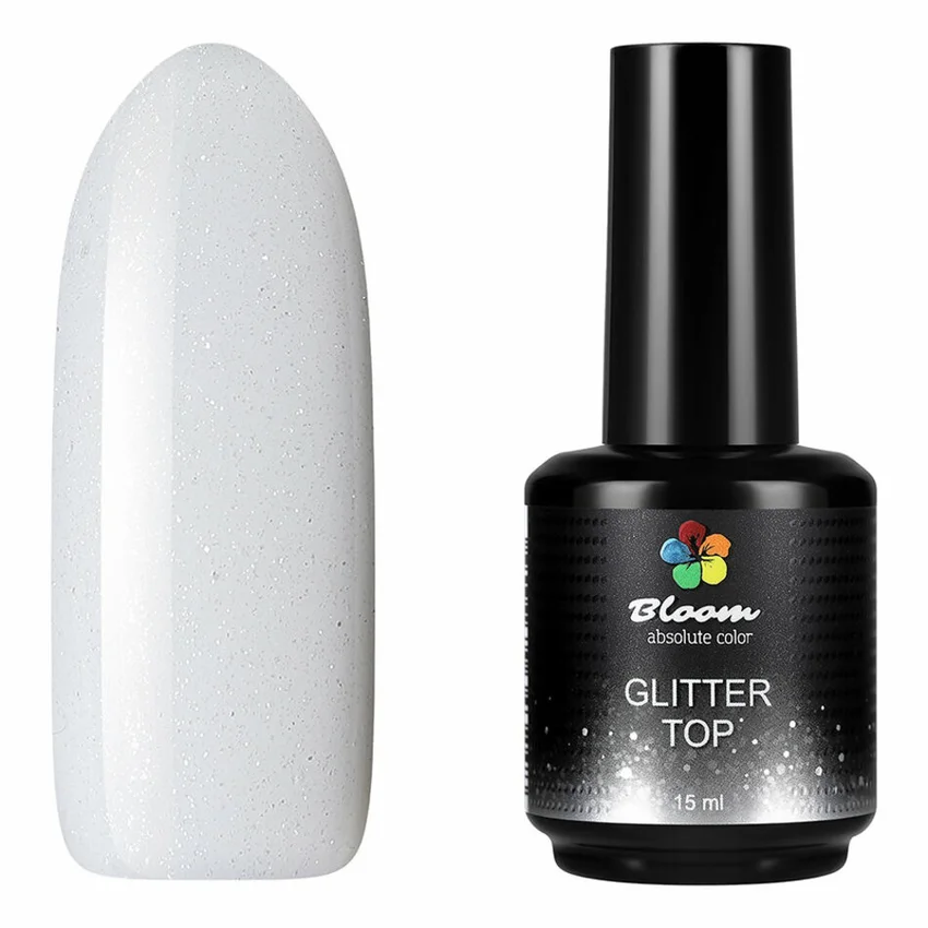 Bloom, Топ для гель-лака Glitter, 15 мл - Прозрачный