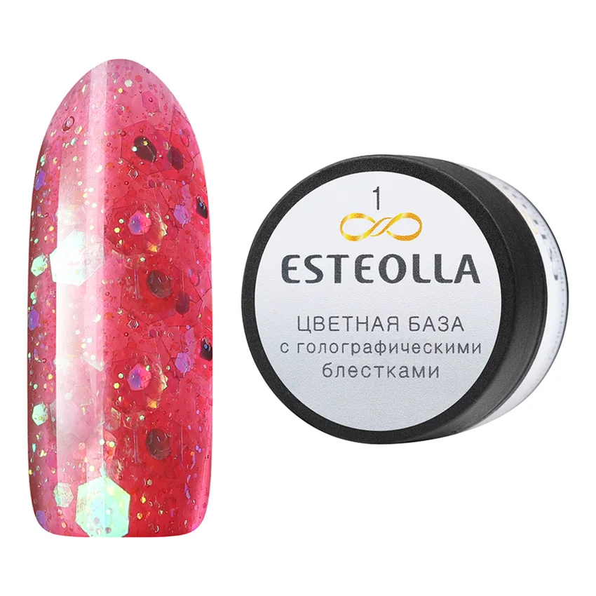 ESTEOLLA, База цветная с голографическими блестками № 1, 15 мл