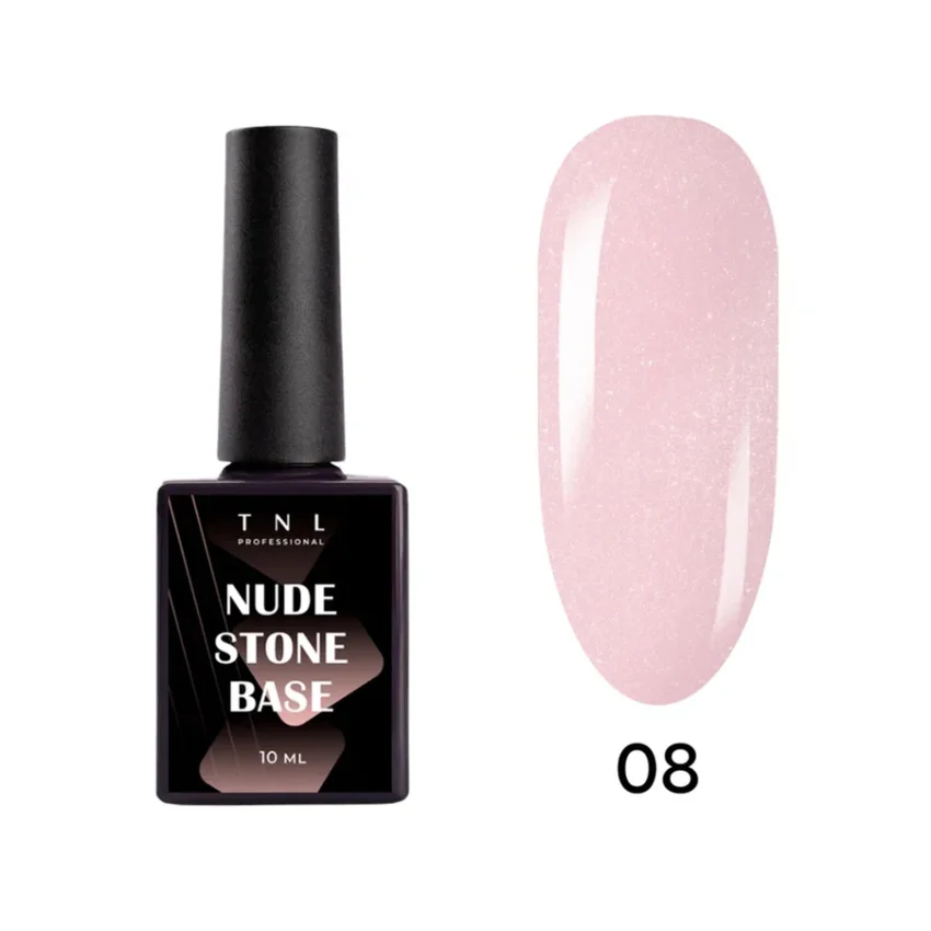 TNL, База для гель-лака Nude Stone Base, жесткая, с шиммером №08 - молочный розовый, 10 мл - Молочный