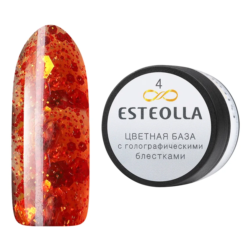ESTEOLLA, База цветная с голографическими блестками № 4, 15 мл