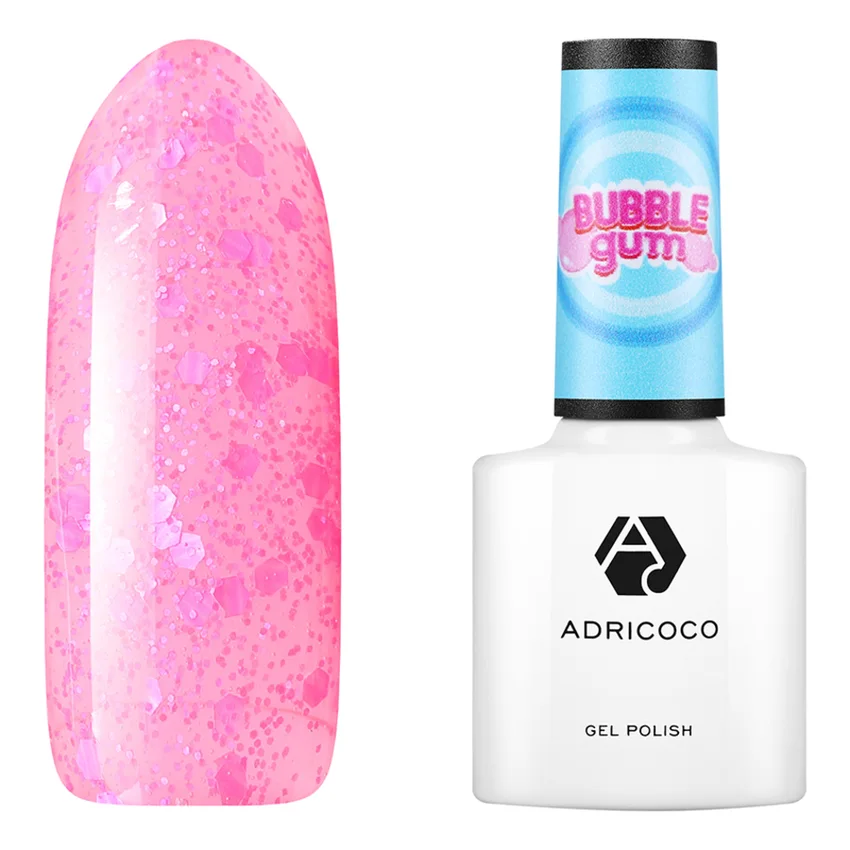 ADRICOCO, Гель-лак Bubble Gum №01, Малиновый джем - Розовый