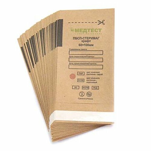Медтест, Крафт-пакет ПБСП крафт 60х100 (100 шт в уп.)