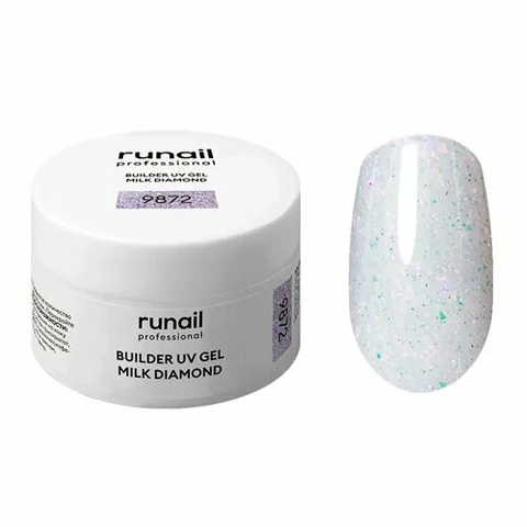 ruNail, Builder UV Gel Milk Diamond - Моделирующий УФ-гель светоотражающий №9872 (15 г)