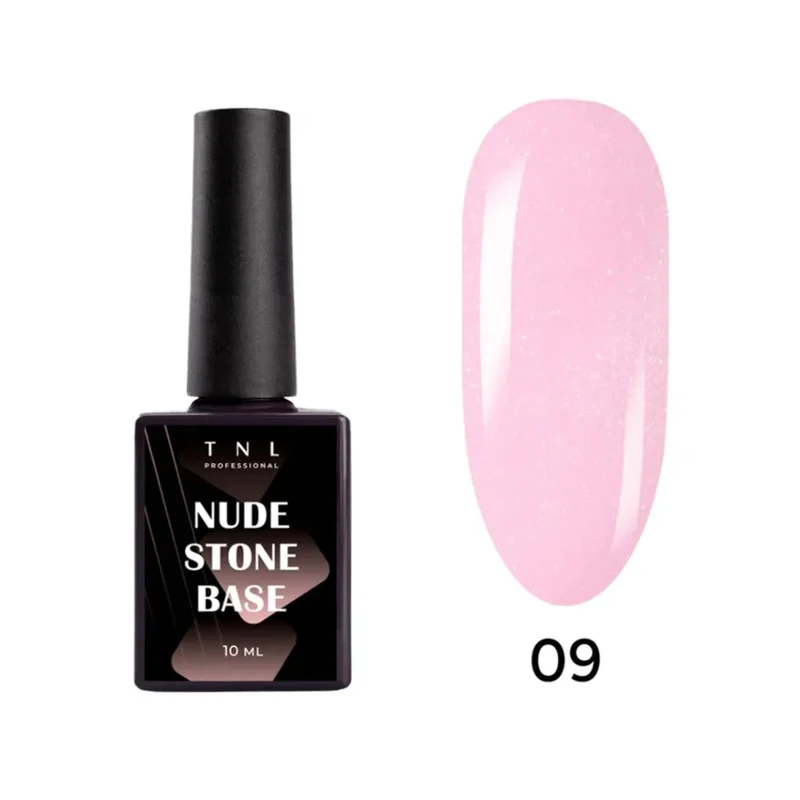 TNL, База для гель-лака Nude Stone Base, жесткая, с шиммером №09 - нежно- розовый, 10 мл - Нежно-розовый