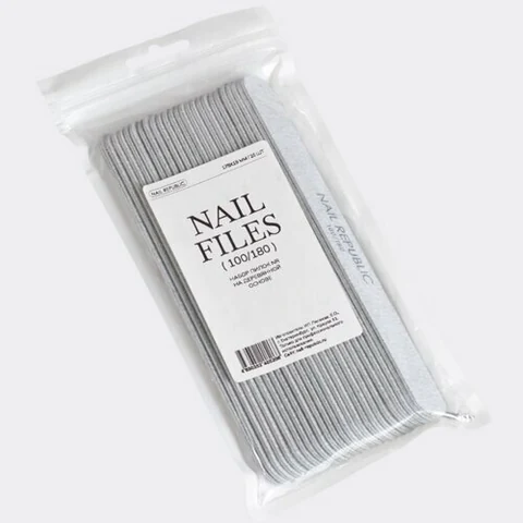 Nail Republic, Пилка прямая PREMIUM (карбид) на деревянной основе (18 см, 100/180, 25 шт.)