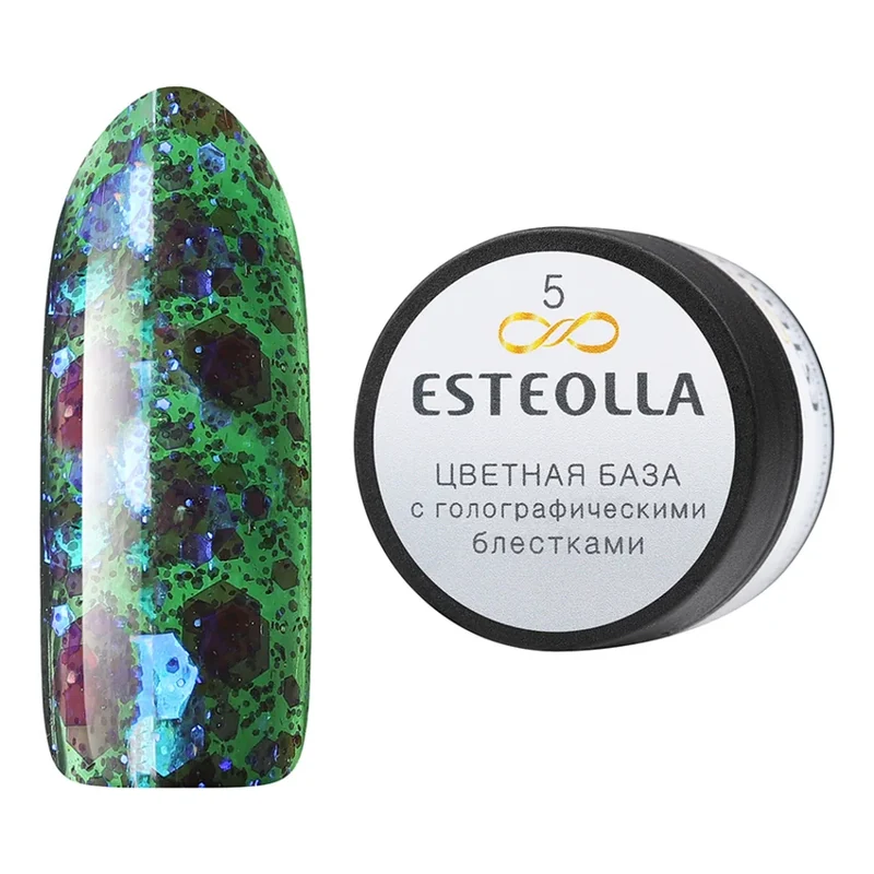 ESTEOLLA, База цветная с голографическими блестками № 5, 15 мл