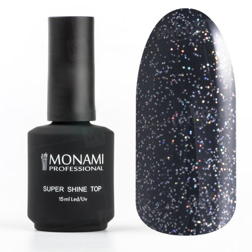 Monami, Super Shine top GALAXY - Топ для гель-лака Супер блеск с блестками (без липкого слоя, 15 мл.